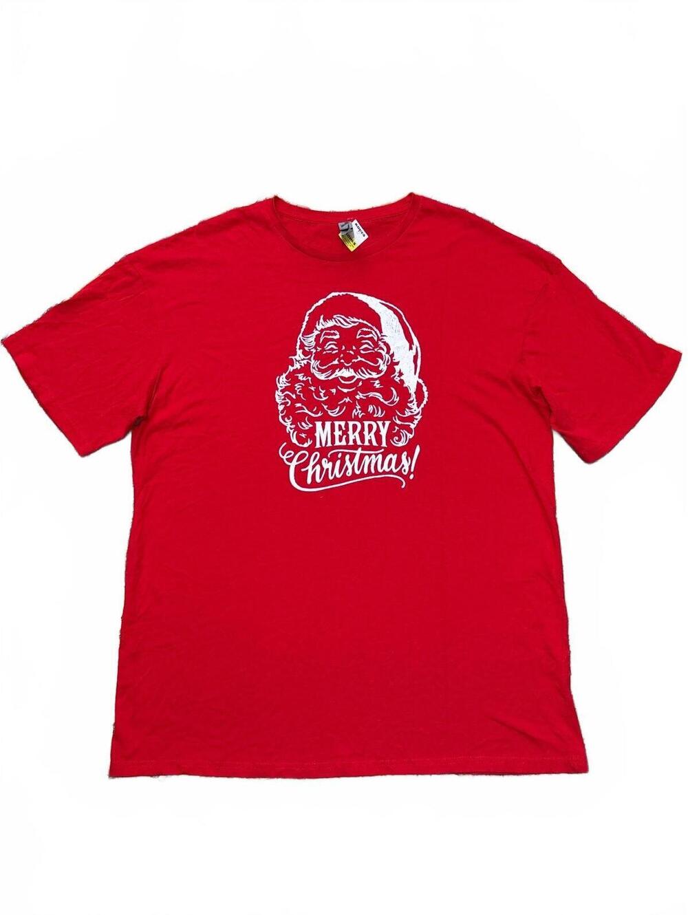 Men's 2XL Tall Red Christmas T-Shirt with Santa Graphic
